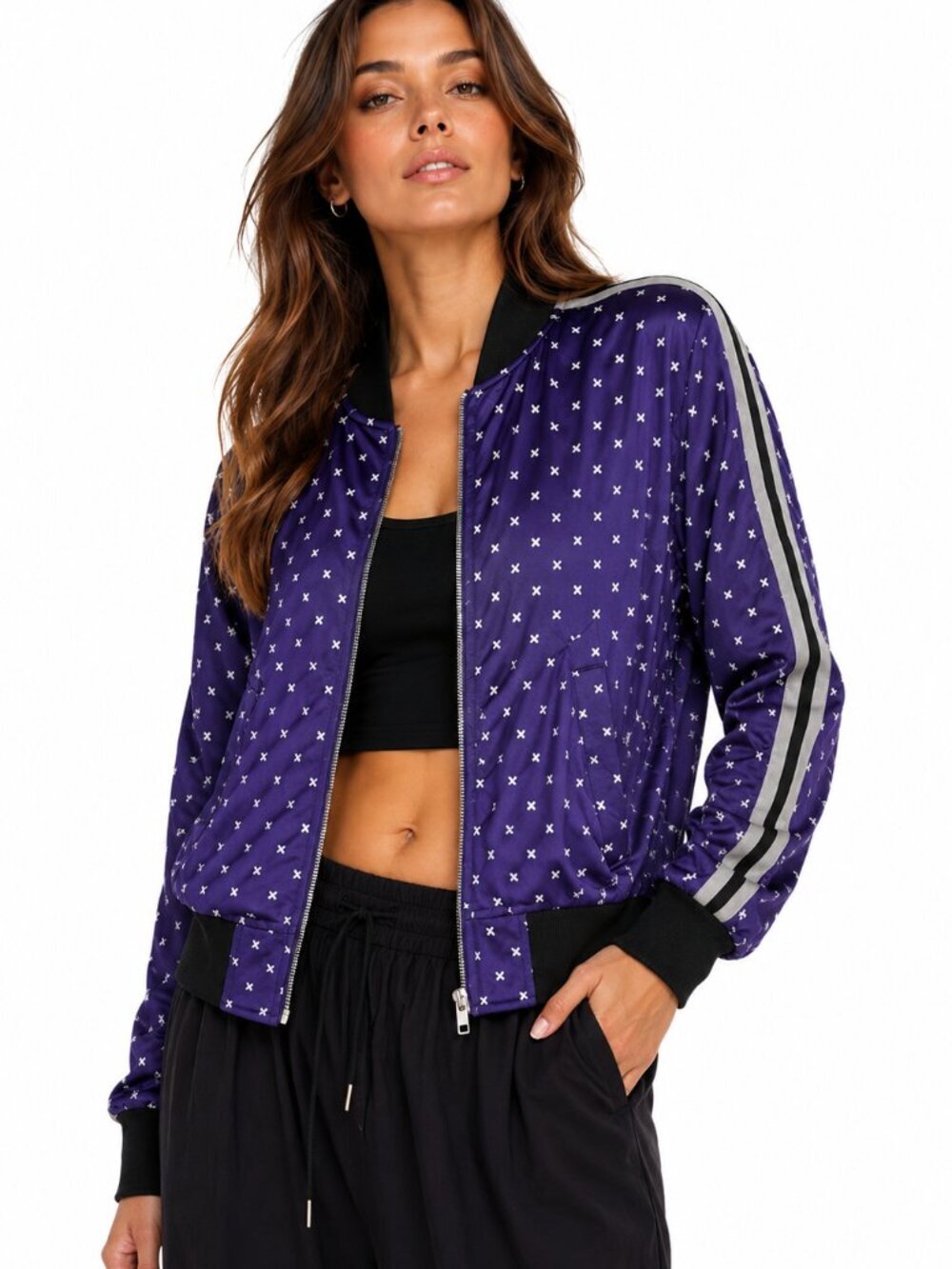 Comme des Garçons Purple Cross Print Zip Bomber Jacket Japan Small